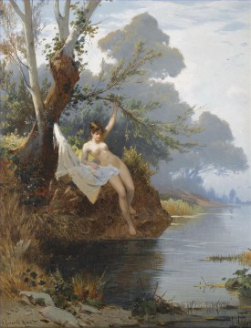 Desnudo Painting - con la riva del fiume Hermann David Salomon Corrodi Desnudo Clásico